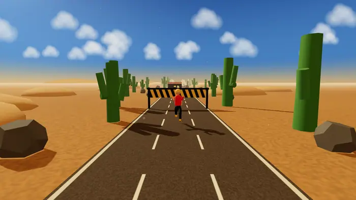 Desert world: dunes and tall cacti under a hot blue sky.